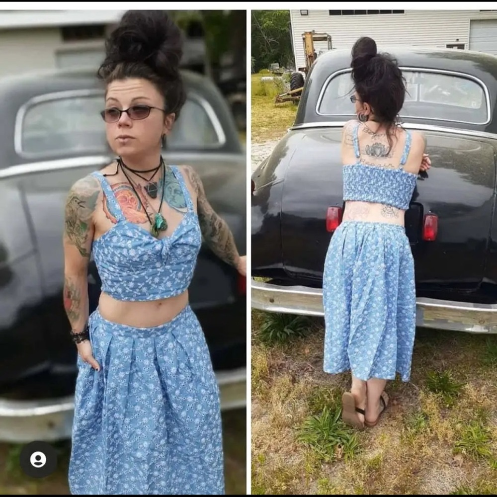 Unique Vintage Chambray Floral Denim Eyelet Jayne Swing Skirt Size 4X NWT - Picture 4 of 16